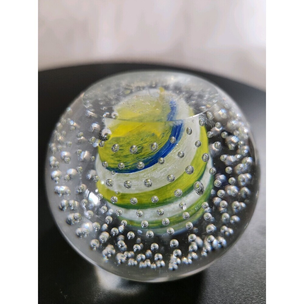 Vintage Art Glass Paperweight Multi Color Swirls Bullcante Controlled Bubbles * - Picture 2 of 4